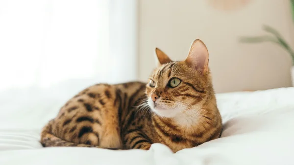 Bruine gestreepte kat rustend op een kussen